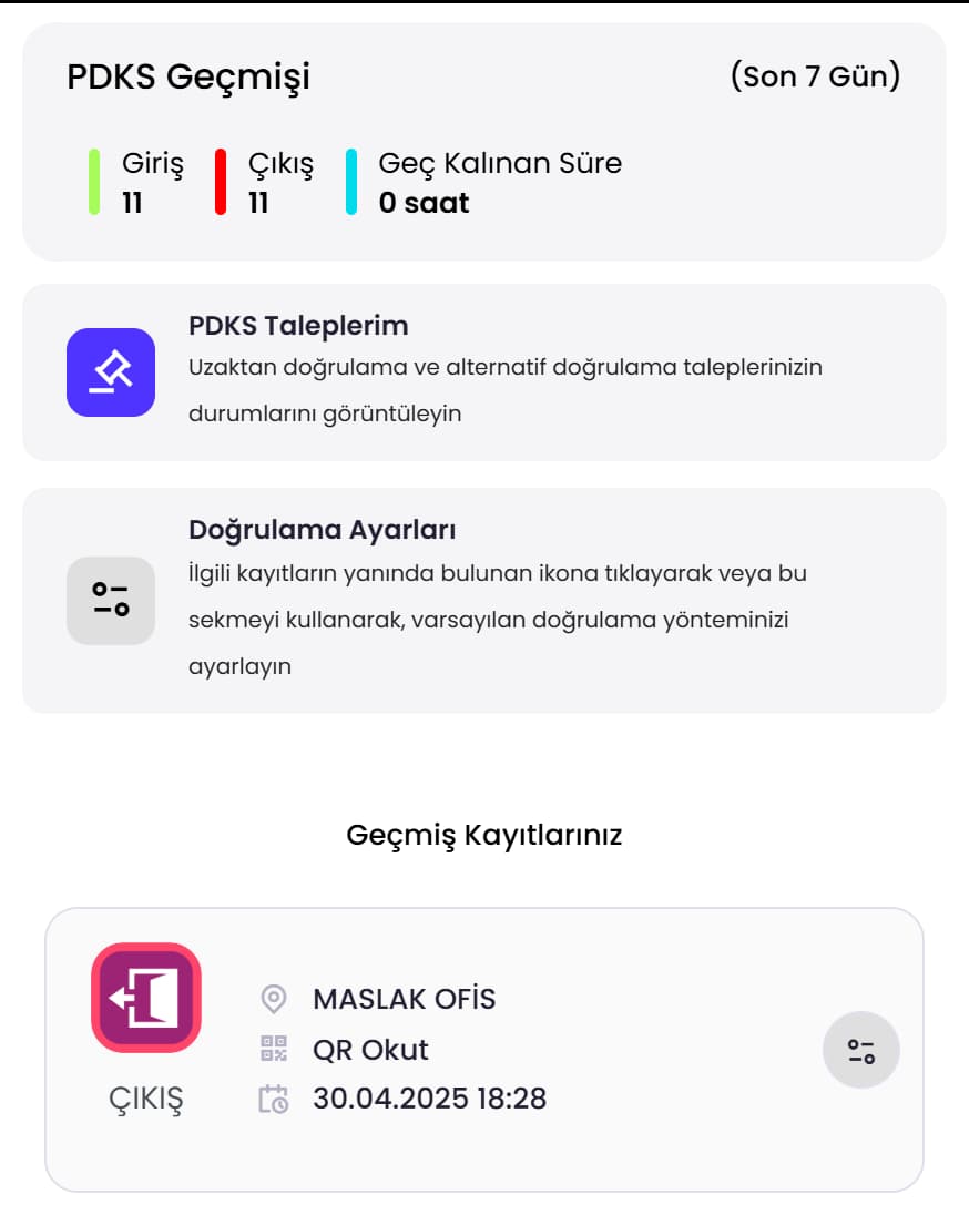 PDKS modülü ekran görüntüsü
