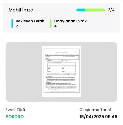 Mobil İmza modülü ekran görüntüsü