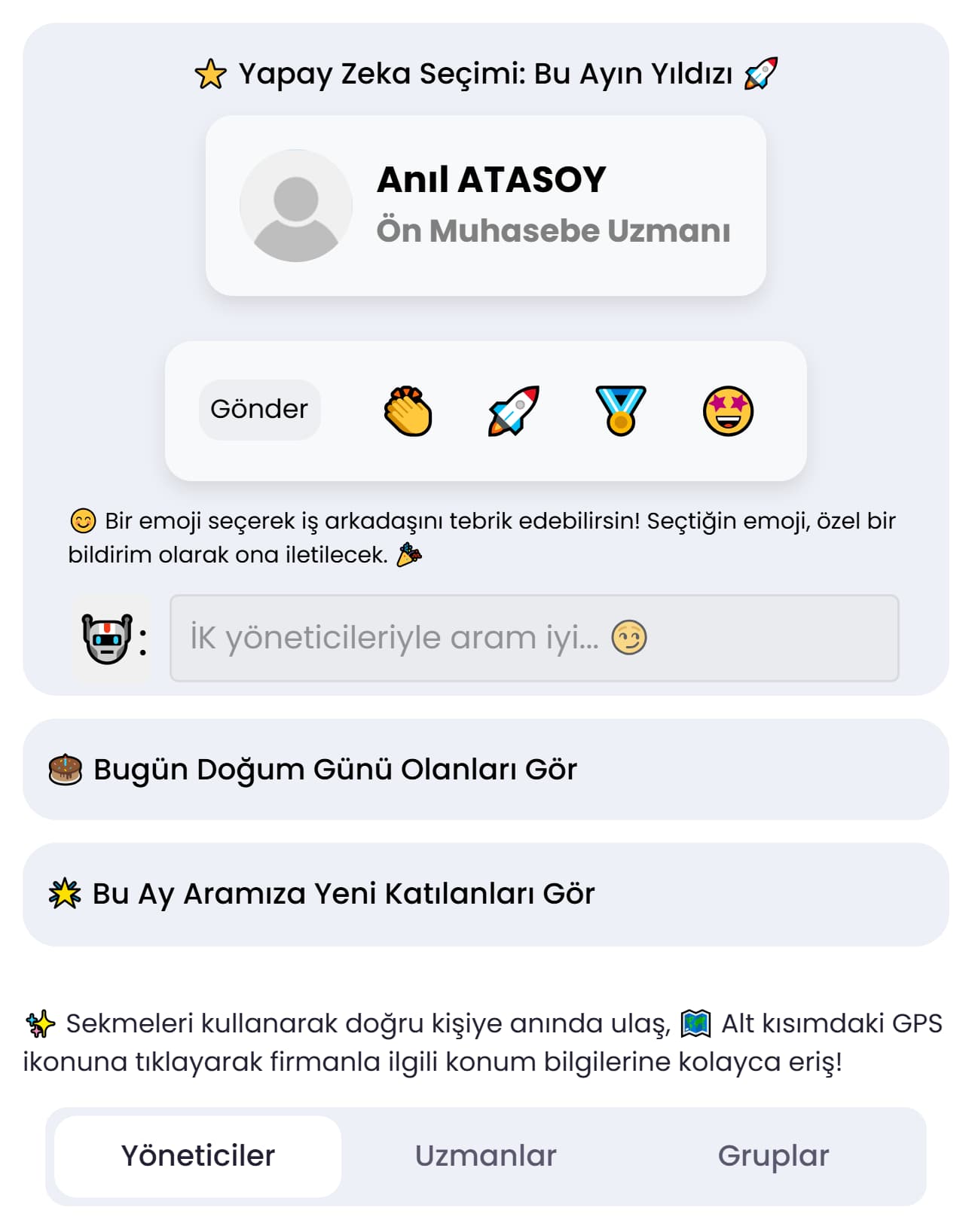 Organizasyon modülü ekran görüntüsü