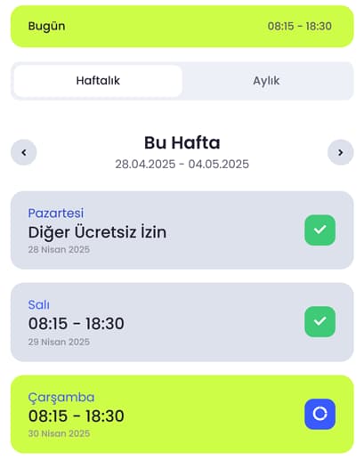 Vardiya Takip modülü ekran görüntüsü